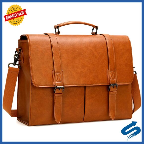 Vintage Leather Messenger Bag Large Capacity Laptop Briefcase Retro Office Work